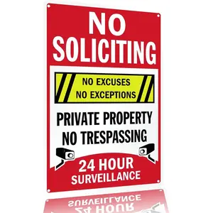 12" x 8" No Soliciting No Excuses - Private Property, No Trespassing, 24 Hour Surveillance Yard Sign