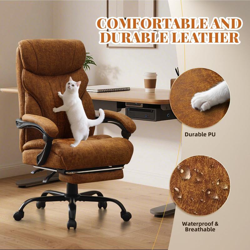 Big and Tall Office Chairs with Foot Rest,500LBS Wide Ergonomic Gaming Chair,90-155°Recline Executive Leather Computer Chairs, Brown Color cola  my office  chair Office Chair with Footrest