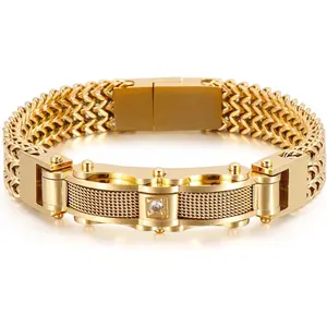 Mens Stainless Steel  Link Chain Bracelet,Fashion  Bracelet with Cubic Zirconia   Black