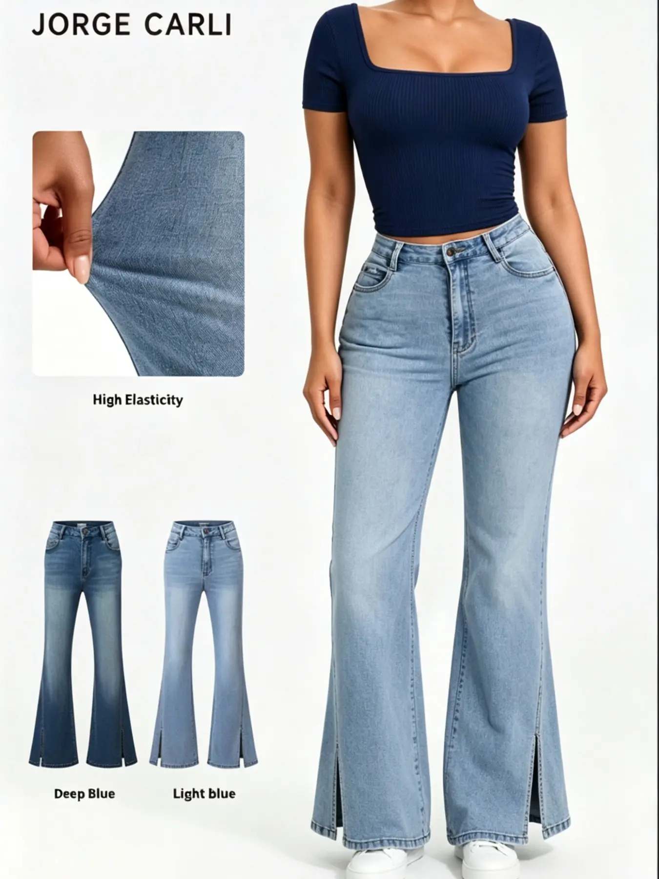 JORGE CARLI Women's Casual Fashion Slimming Split Leg Flare Pants, High Elasticity Fabric, Comfortable and Stylish, Perfect for Daily Wear, Flare Leg Jeans