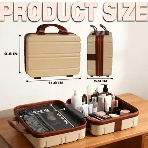 Portable Hard Shell Cosmetic Travel Case, Small Travel Hand Luggage with Elastic Band, Mini ABS Carrying Makeup Case Suitcase