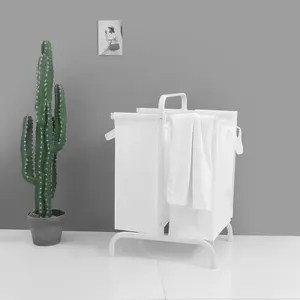 110L Large 2-Tier Laundry Hamper with Lid and Sorting Cards, Waterproof Oxford Cloth Fabric Laundry Basket Sorter for Clothes and Toys Storage, White, 16.5x18.1x27.5 Inches, Easy Assembly, Removable Bags, 4 Pockets, Home Organization Solution