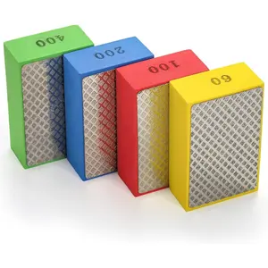 4 Pack Diamond Hand Polishing Pads, 60/100/200/400 Grit Wet & Dry Sanding Blocks Sandpaper Sponge Tile Polishing Tools for Tiling Granite Marble Ceramic Glass