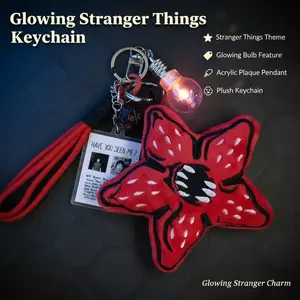 Stranger Things Flower Glowing Keychain Bulb Glowing Wil Acrylic Plaque Pendant Red Hanging Cord Plush Keychain for Fans