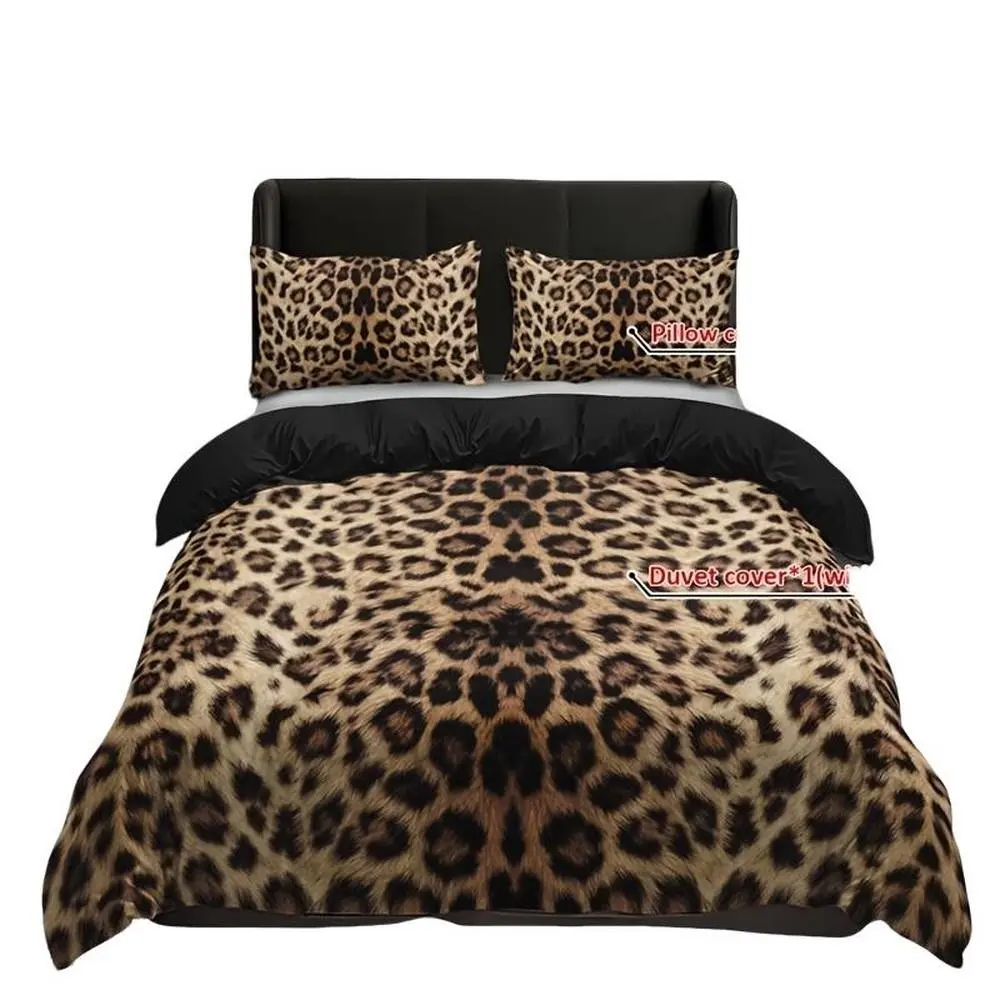 3pcs Leopard Print Bedroom Bedding Set, Household Bedding Set, 1 Duvet Cover + 2 Pillowcases, No Padding, Zipper Closure, Luxury Home Textiles