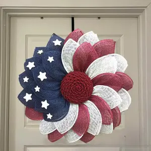 Creative new big blue white red flower wreath for the 250th anniversary of the United States National Day, red white blue flower wreath for the Independence Day of the United States, three-dimensional reticulated Fried Dough Twists wreath