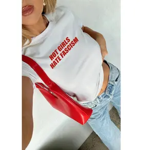 [Sale up to 50%] [Free Ship] Hot Girls Hate Fascism Baby Tee Y2K, Pro Immigration Anti Racism Baby Tee, Resistance Shirt, Social Justice Top, Anti Trump Liberal Tee