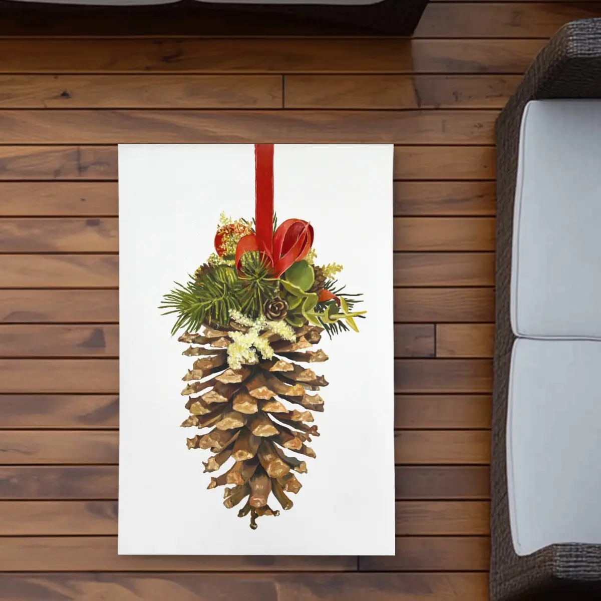 Begin Home Decor C1ROAR23DJNIC6 2x3 ft. Decorative Polyester Christmas Pine Cone Print Rug - Scandinavian Brown, Indoor-Outdoor Use, Rectangle to Enhance Home Spaces