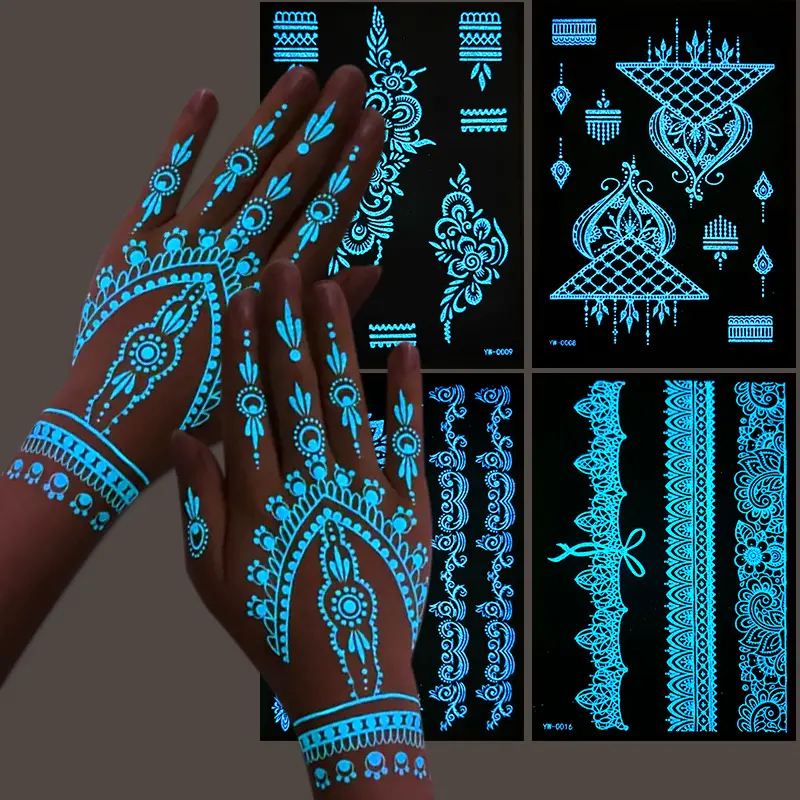 6 Henna Tattoo Sets Lace Fake Temporary Tattoo Stickers Henna Designs Waterproof Henna Tattoos Ephemeral Tattoos for Women Weddings Cosplay Parties Festivals Face Art Tattoo Decoration Hollow Hand Henna Tattoo Kit