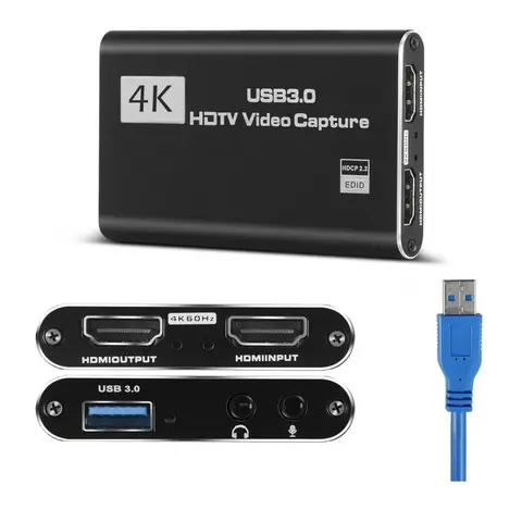 Capture Card, Audio Video Capture Card with Microphone 4K HDMI Loop-Out, Video Recorder for Gaming/Live Streaming/Video Switch/PS4/OBS/Camera/PC Accessories Conference, Plug, Android