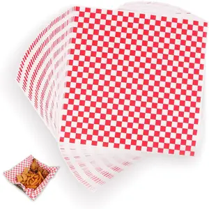 100 count Sandwich Wrapping Paper,  Resistant Wax Paper Sheets for , Extra   Basket Liners, Classic Red & White Checkered Deli Sheets 12x12" for BBQ, Picnic, Festival -