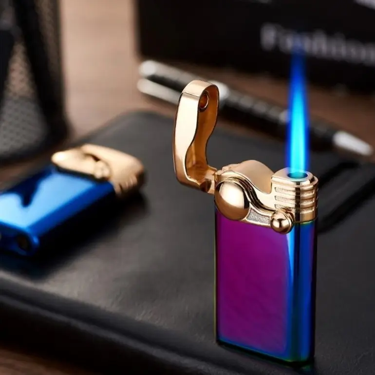 New Type Rocker Ignition Switch Windproof Torch Lighter - Compact Mini Metal Inflatable Adjustable Flame Kitchen Fire Starter for Hiking, Grilling, Campsite Barbecue