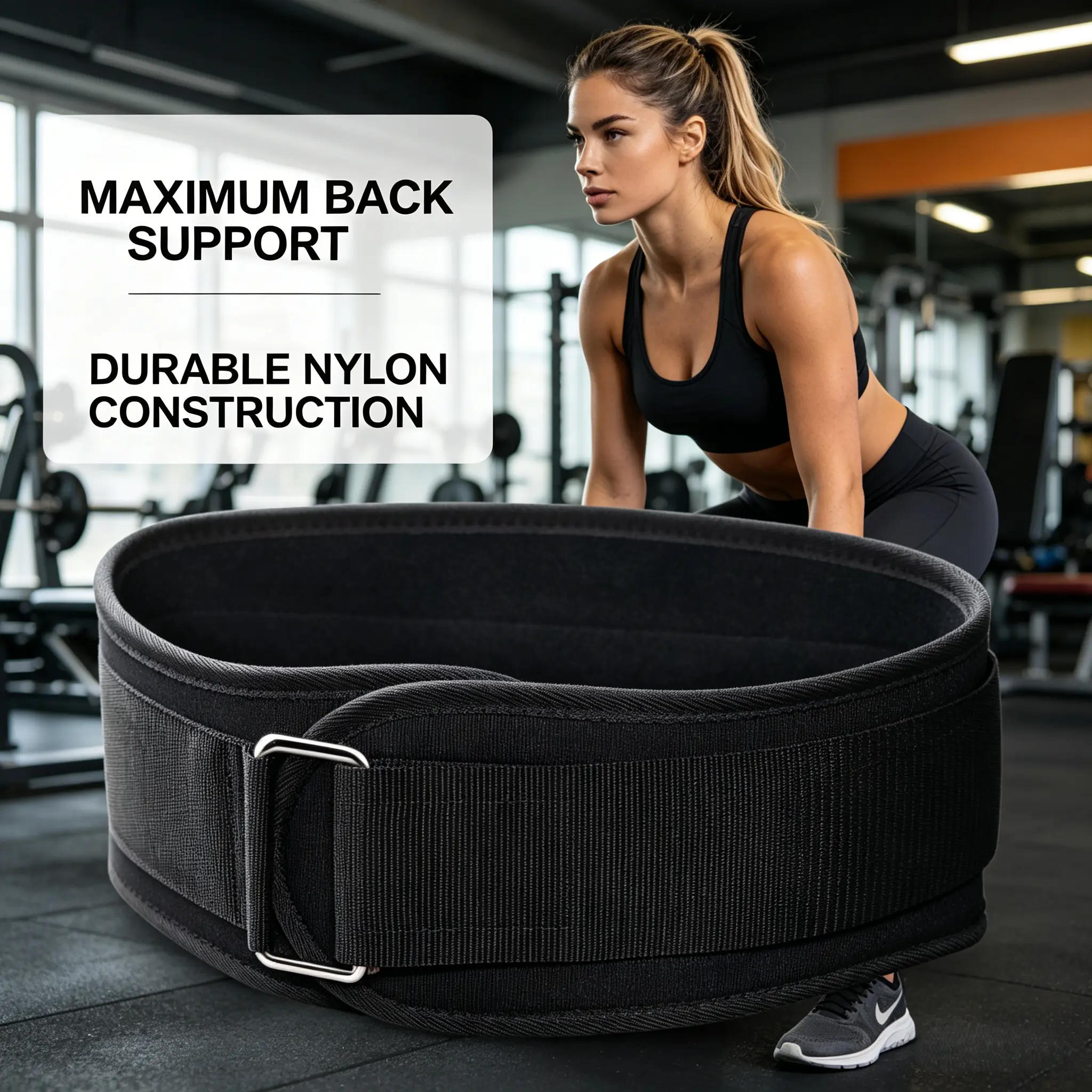 Upgraded Ultra Durable Nylon Weightlifting Belt, Maximum Back Stabilization for Heavy Lifting & Professional Strength Training