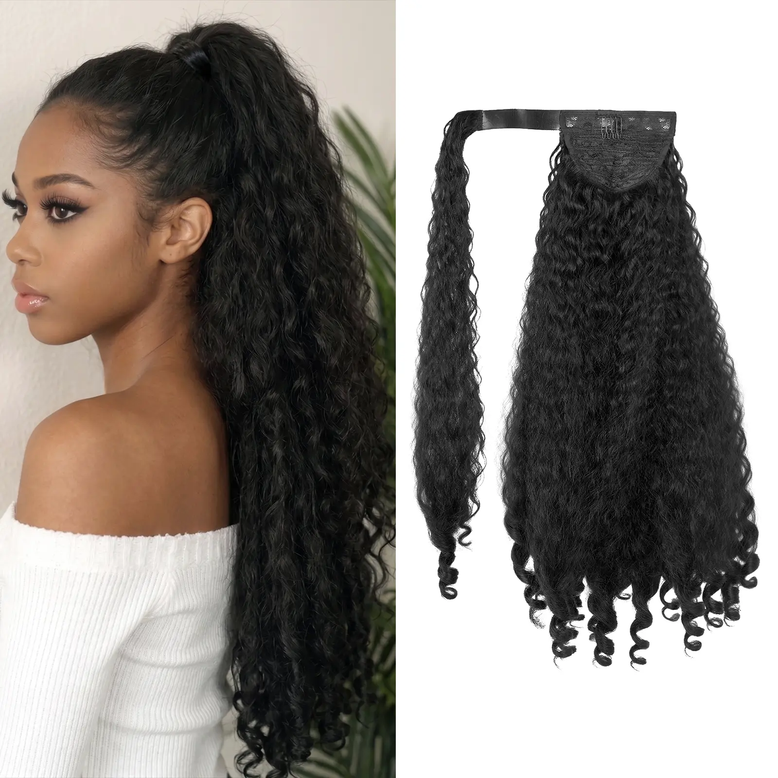 【Summervibes】Ourwigs Ponytail Extension 22IN Wrap Around Ponytail for Women Bouncy Curls in the End Afro Wig Long Curly Wavy Pony Tail Natural Wavy Synthetic Hairpiece for Women Daily Use party