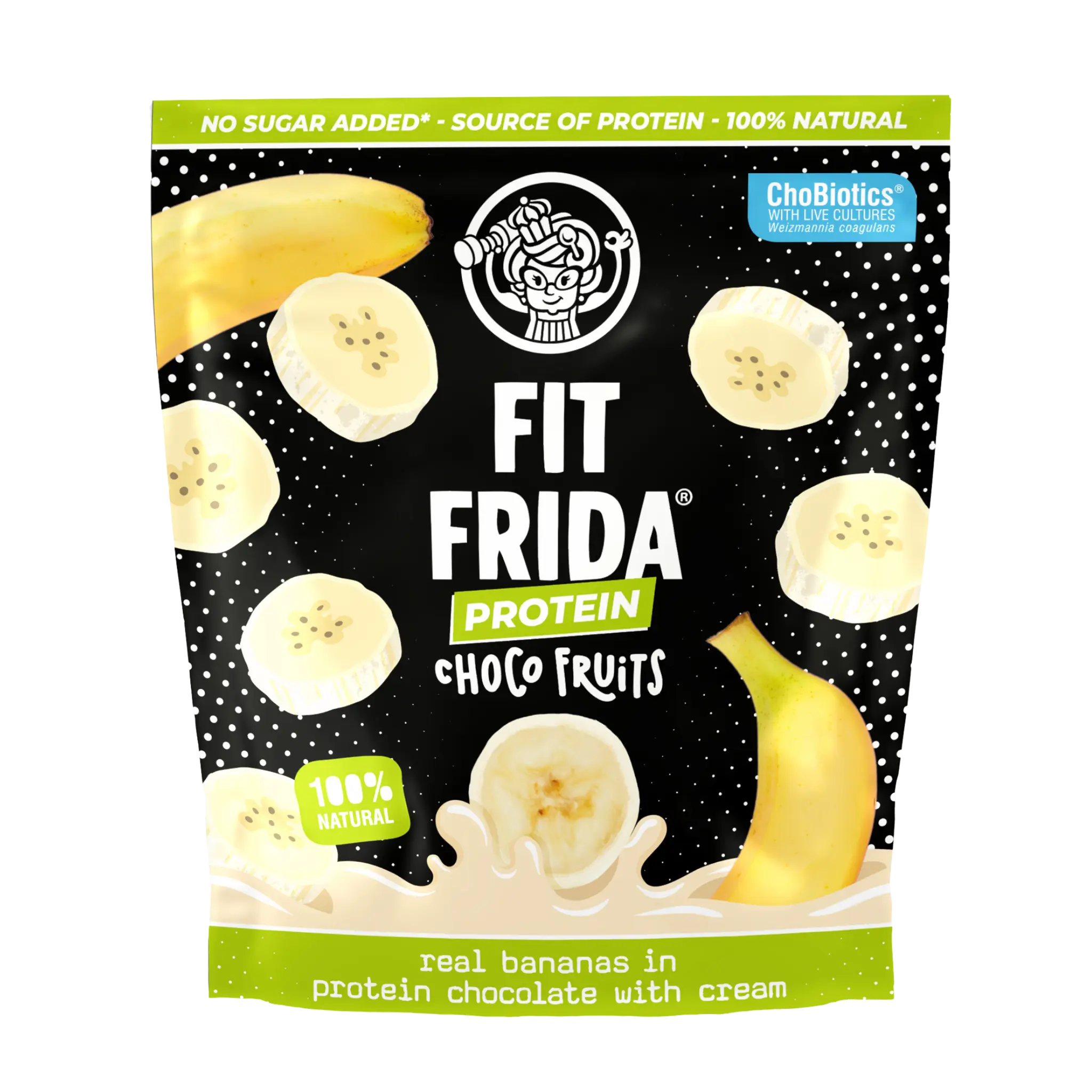 FIT FRIDA Protein Choco Fruits Real Bananas in Protein Chocolate with Cream - Freeze-Dried, No Added Sugar, 20% Protein, 100% Natural, Perfect Snack