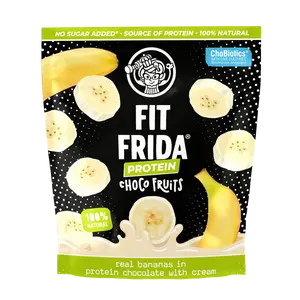 FIT FRIDA Protein Choco Fruits Real Bananas in Protein Chocolate with Cream - Freeze-Dried, No Added Sugar, 20% Protein, 100% Natural, Perfect Snack