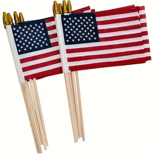 Classic Stars Stripes National Flag and Handheld Timber Display Rod Multicolor Fade Resistant Standard Banner Vibrant Movement Outdoor Social Event Decor for Active Holiday Parade