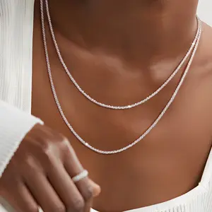 KissYan Double Layered Silver Necklace for Women, Dainty Adjustable Fashion Twisted Sparkle Chain, Waterproof Silver-Plated Layered Jewelry