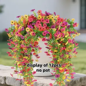 6/12 Pcs Artificial Hanging Mums Flowers, Fake Silk Flowers for Outdoor Decor, Decorative Artificial Flower, Rose, Patio Garden Decoration, Artificial Flower Plant