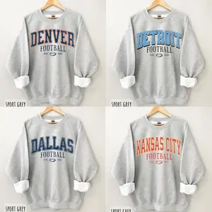 All Teams Football Unisex Crewneck Sport Classic Sweatshirt Ash Grey Menswear Soft Collar Cotton Menswear Sweaters Round Neck Crewneck Long Sleeve Cotton Casual Longsleeves