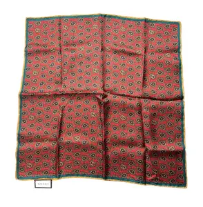 Pre-owned GUCCI: Floral Logo Silk Bag Scarf/Pocket Square 16" x 16"