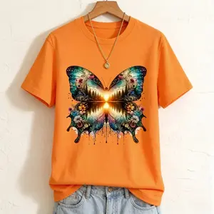 Butterfly Sunset  T-shirt Comfort Colors Summer Everyday Style Shirtsleeve love casual comfortable super soft relaxed fit unisex Sizing womenswear Streetwear  vintage Crewneck Printed Loose Graphic