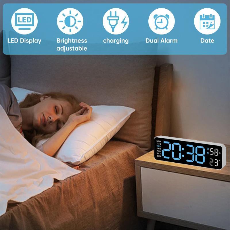 LED Digital Wall Clock Decorative, 10" Digital Alarm Clocks for Bedrooms, Digital Clock Large Display with Temperature/Countdown/Auto Dimmer/Snooze - 12/24H, Modern Wall Clock DigitalLight Set Light Set Blue(White) Decoration Items Home Goods