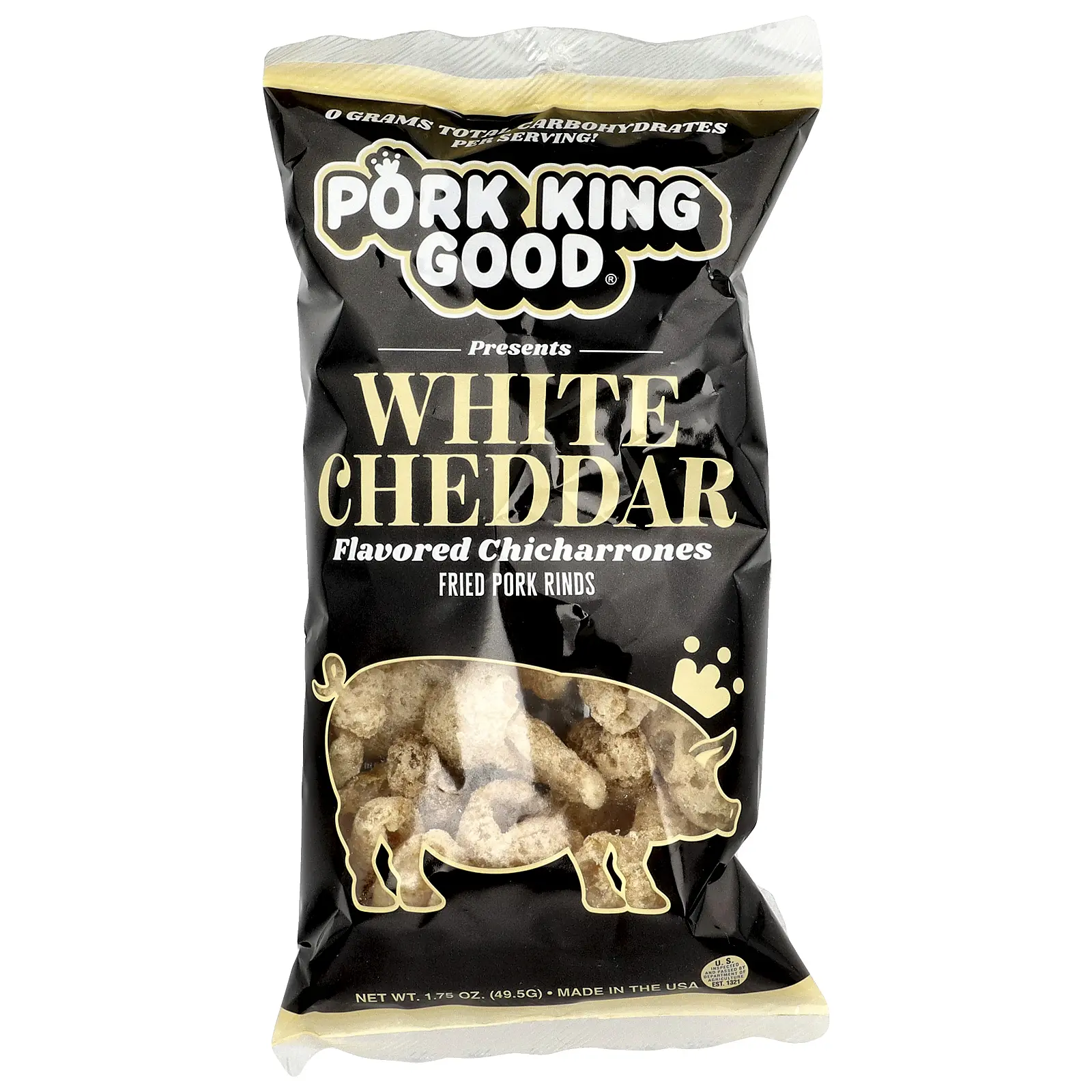 Pork King Good Flavored Chicharrones, White Cheddar, 1.75 oz (49.5 g) Pork King Good Flavored Chicharrones, White Cheddar, 1.75 oz (49.5 g)
