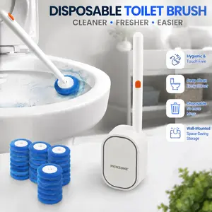 PICKZONE Wall Mounted Toilet Brush Set, Disposable Toilet Brush Toilet Bowl WandHolder Set with 12/24PCS Cleaner Refills, GeneralBathroom Cleaner Restroom Home,House Cleaning Tools, Toilet Cleaning System