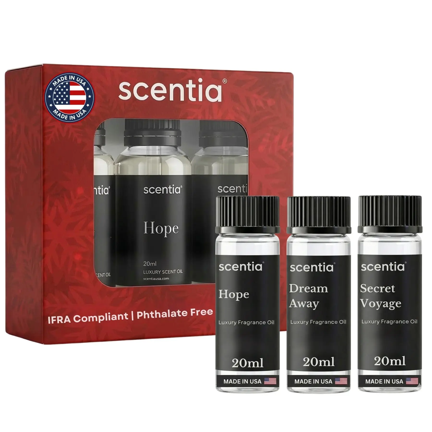 Scentia Designer Inspired Aromatherapy Diffuser Oil Collection Set – Hope, Dream Away & Secret Voyage – Essential Oil Blend Luxury Fragrance Oils 3x20ml Discovery – Made in USA