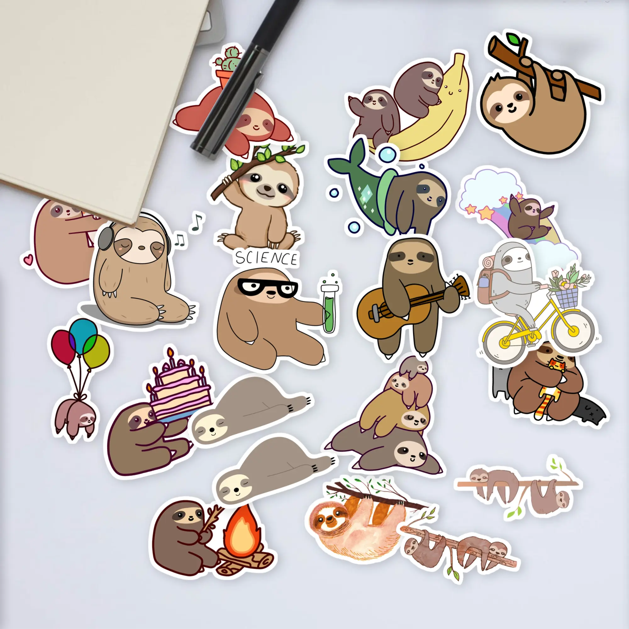 Stickers Pack 20 Pcs Cute Aesthetic Colorful Water Sloth Skateboard Waterproof Vinyl Bottle Car Bike Bumper Laptop Luggage Guitar