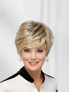 Highlight Blonde Short Curly Wigs for Women, Pixie Cut Wig, Heat Resistant Synthetic Short Hair Wig with Bangs, Synthetic Machine Wigs