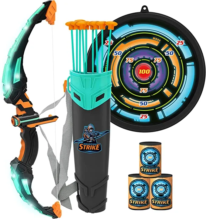 Kids Bow and Arrow Set, LED Light Up Archery Toy Set with 9 Suction Cup Arrows, Target & Arrow Case, Indoor and Outdoor Hunting Play Gift Toys for Kid