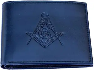 Masonic Men's Leather Wallet Bifold RFID Blocking