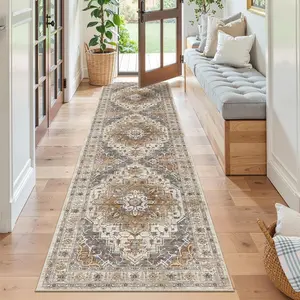 American Vintage Persian Pattern Long Rug, Non-Slip Hallway Mat, Easy Clean, for Living Room, Bedroom, Home Decor