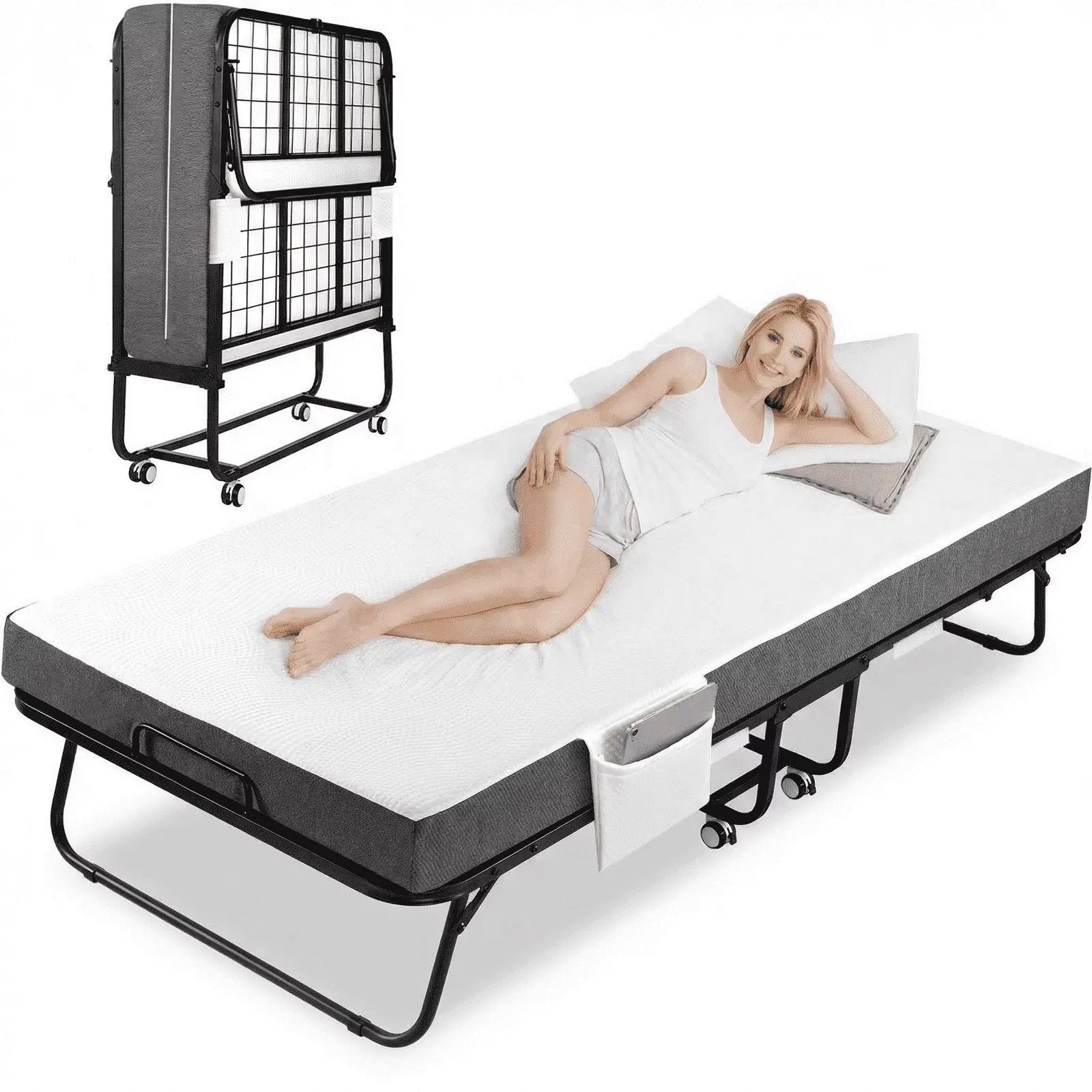 TLGREEN Portable Folding Bed - 75" x 38" Rollaway Bed with Memory Foam Mattress, Sturdy Metal Frame, for Bedroom, Office, Camp, bed frame tiktokshopback