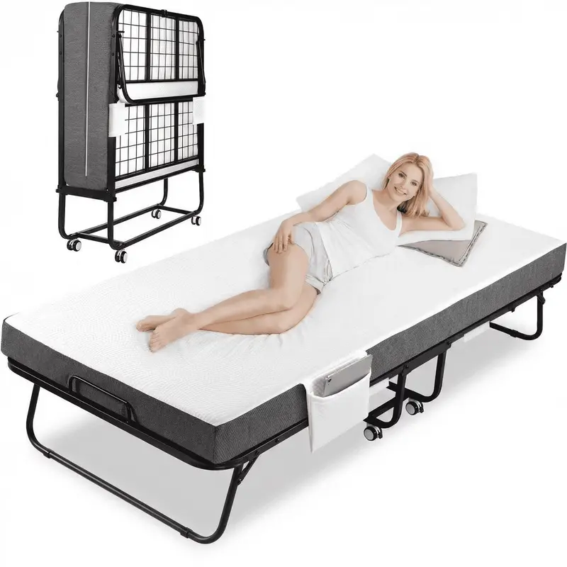 TLGREEN Foldable Portable Rollaway Bed - 75” x 31” Memory Foam Mattress, Sturdy Metal Frame, Anti-Slip Straps, Easy Assembly Required, 480 lbs Capacity, Portable Floor Bed for Dorm, Back to School