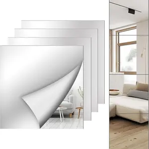 4 Piece Modern Self-Adhesive Mirror Set, Size 11.81x11.81 Inches, Frameless Design Smooth 0.6mm Thickness for Bathroom Vanity Wall