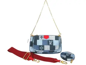 Pre-owned LOUIS VUITTON Denim Canvas clutches & wristlets Denim Jean Damier Monogram Patchwork Multi Pochette Accessoires Full Set