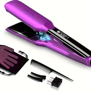DORISILK 500°F Professional 2-in-1 Hair Styling Tool - Ceramic Wide Plate Flat Iron with Plasma Tech for Frizz-Free, Glossy Hair (Purple)