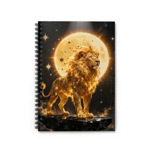 Golden Lion with Full Moon Leo Energy Spiral Notebook | Ruled Journal