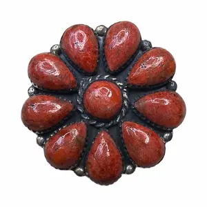 Coral Flower Ring Size 10-1/4 with Rich Red Gemstones and Elegant Silver Tone Setting