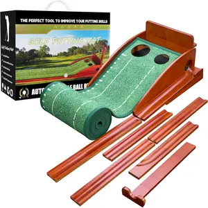 Putting Green Indoor Mat with Auto Ball Return-Portable Golf Putting Mat Solid   Smooth Track Golf  Equipment for , Office, Outdoor Use and Golfers