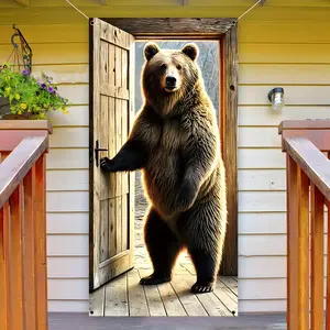 Bear Pattern Door Decor, 1 Count Wooden Bear Themed Door Decoration, Home Decor for Living Room Bedroom, Party Decoration Supplies, Signs