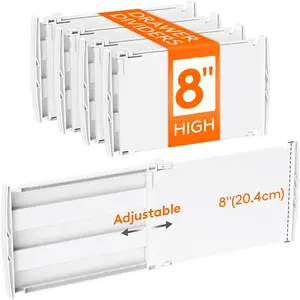 8" Tall 4 Pack Drawer Dividers, 35-56.5cm/13.8-22.2" Expandable Drawer Divider for Clothes, Adjustable Dresser Drawer Organizers, Drawers Separators for Dresser/Bathroom/Closet/Kitchen White