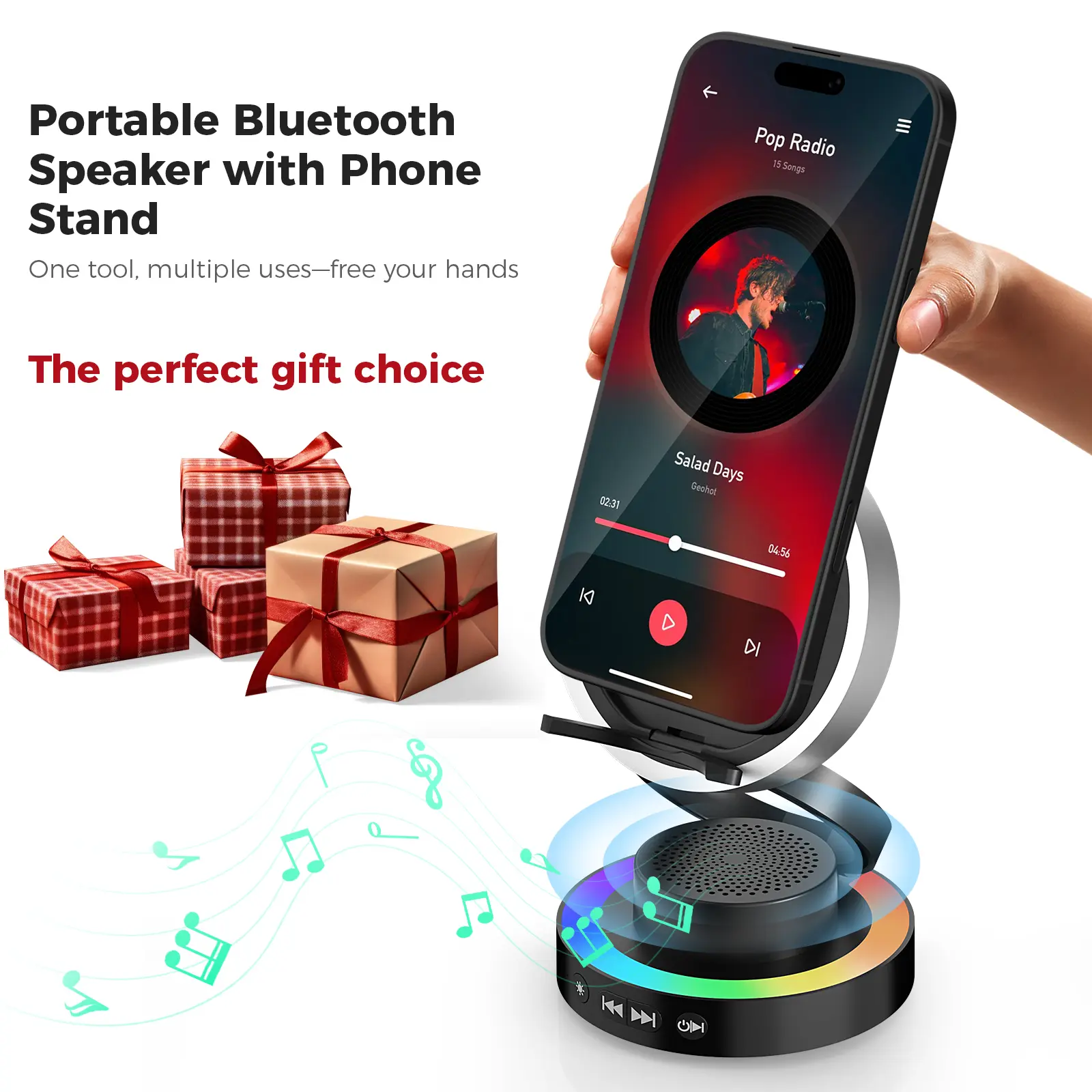 VANOTOM 5-in-1 Wireless Speaker Phone Stand | BT Speaker, Power Bank, RGB Light | Foldable for All Phones VANOTOM 5-in-1 Wireless Speaker Phone Stand | BT Speaker, Power Bank, RGB Light | Foldable for All Phones