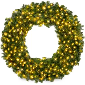 Best Choice Products Artificial Pre-Lit Fir Christmas Wreath Decoration w/ LED Lights, Power Plug-In Best Choice Products Artificial Pre-Lit Fir Christmas Wreath Decoration w/ LED Lights, Power Plug-In