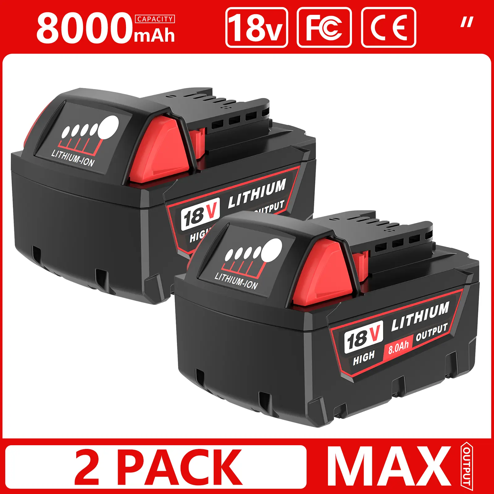 2Packs 18V 8.0Ah Replacement Battery for Milwaukee M-18 48-11-1865 48-11-1850 Cordless Tools Compatible Lithium-ion 8000mAh m-18 -#fathersdaygift