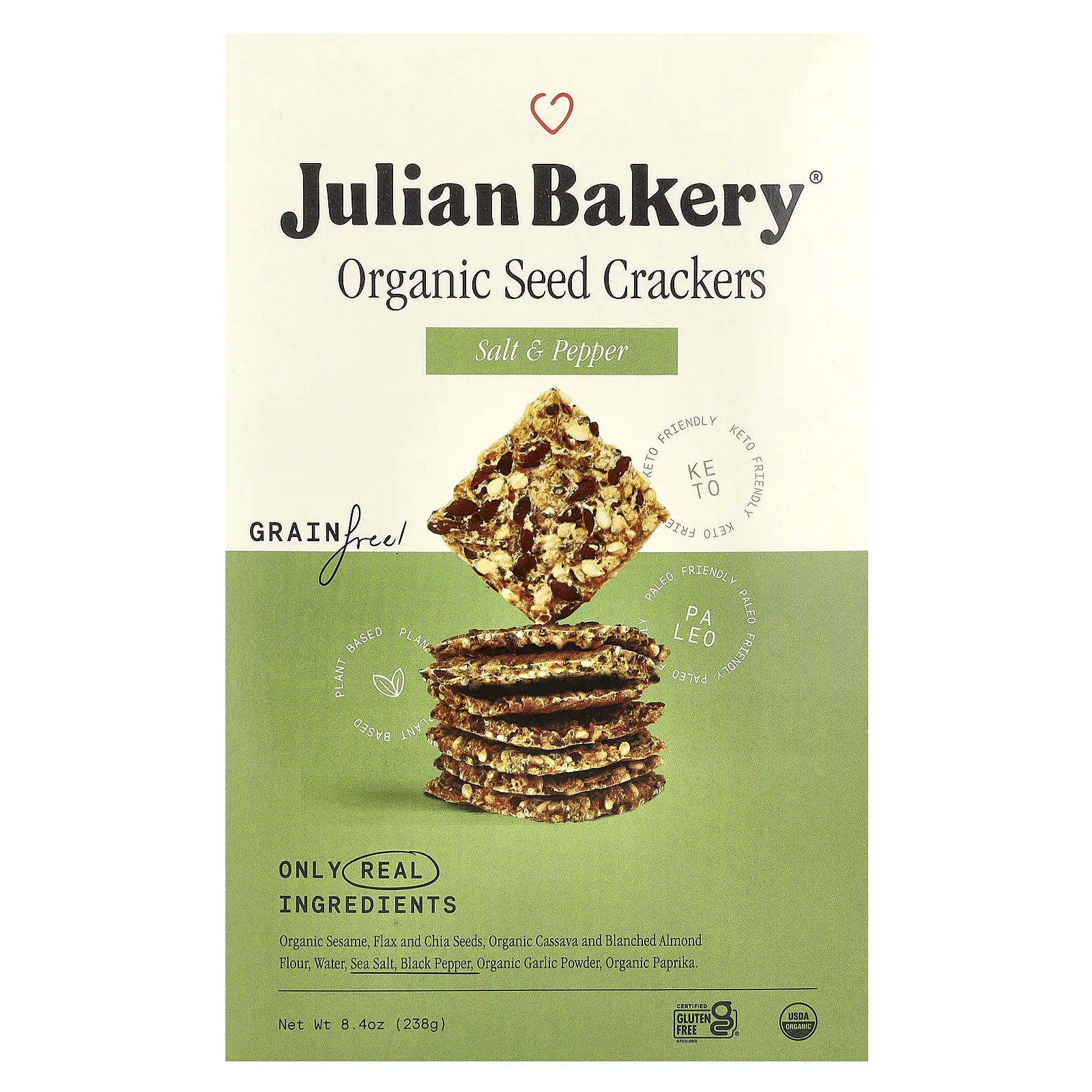Julian Bakery Organic Seed Crackers, Salt & Pepper, 8.4 oz (238 g)
