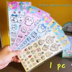 Japanese Anime Cartoon Creative Drip Glue 3D Stickers, Four Styles, Cute Rabbit Cat Hamster Stickers, DIY Decoration Stickers, Durable Adhesive Stickers